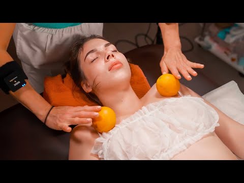 ASMR FACE AND NECK MASSAGE WITH ORANGES FOR LISA GIRL'S GLOWING SKIN