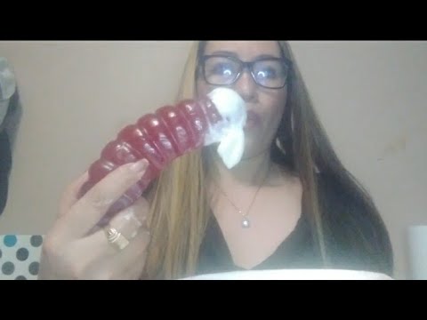 EATING EGGNOG ICE CREAM USING GUMMY WORM 