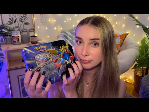 ASMR Pokemon Collector's Tin Unboxing and Pack Opening (whispering)