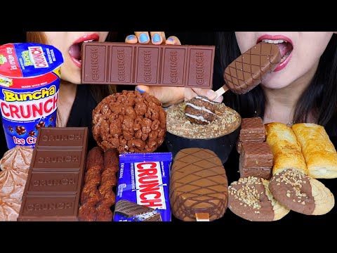 ASMR BUNCHA CRUNCH ICE CREAM SUNDAE, CRUNCH CHOCOLATE BAR, ICE CREAM BAR, MERINGUES, PUFF PASTRY 먹방