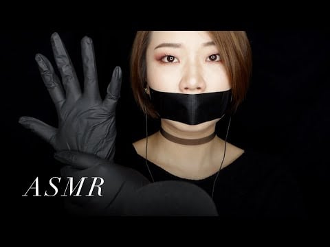 ASMR Triggers with Black Gloves~tapping~scratching~mouth taped no talking