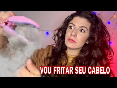 ASMR | CABELEIREIRA PRANCHANDO SEU CABELO (sons de elastico,”fritura”,prancha,escova)