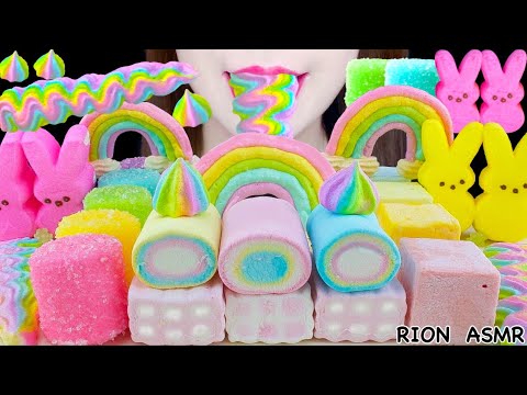 【ASMR】MARSHMALLOW&MERINGUE COOKIE PARTY🌈PASTEL RAINBOW DESSERTS MUKBANG 먹방 EATING SOUNDS NO TALKING