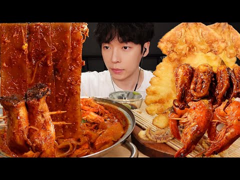 ASMR MUKBANG | 직접 만든 매운 해물찜 대왕 오징어 튀김 새우 팽이 버섯 먹방 & 레시피  MUSHROOM & OCTOPUS & SEAFOOD EATING