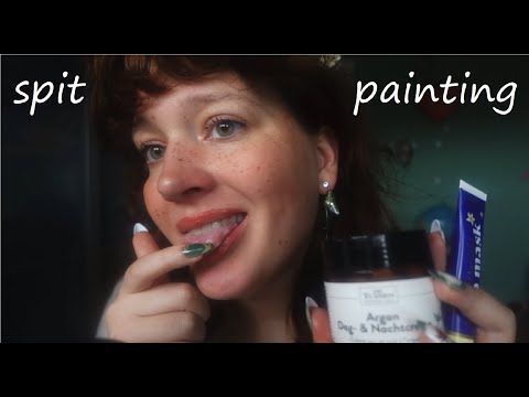 ASMR spit painting your skin care ( intense mouth sounds, inaudible whispers, lid sounds)