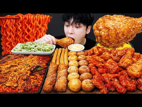 ASMR MUKBANG | 치즈 불닭볶음면 & 치토스 대왕 통 가래떡 튀김 핫도그 딸기 먹방 & 레시피 FIRE NOODLES AND Tteokbokki EATING