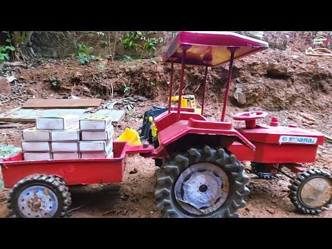 mini Swaraj tractor stuck in mud jcb Loading matchboxes help tractor Video