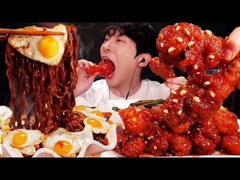 MUKBANG 🍗 양념 치킨, 짜파구리, 메추리알, 파김치 먹방 (레전드 한입)BLACK BEAN NOODLES & CHICKEN KOREAN FOOD
