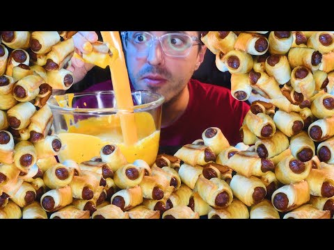 CHEESE SAUCE MINI SAUSAGE ROLL PARTY *MUKBANG * | nomnomsammieboy