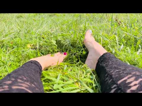 ASMR bare feet grass place in lace