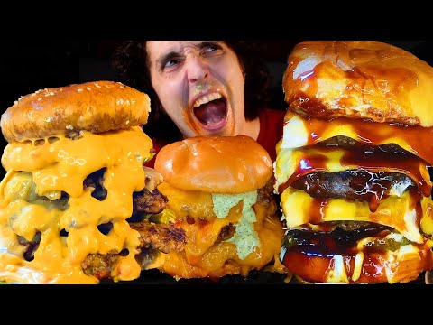 ASMR SUPER CHEESY BURGERS MUKBANGS (No Talking) NOMNOM