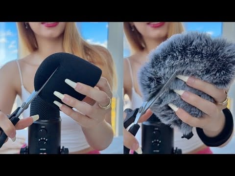 Cutting My Mic Covers ASMR ✂️ Scratching, Rubbing & Swirling Satisfying Sounds (No talking)