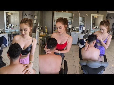 💈SHE KNOWS WHAT HER CUSTOMERS WANT | CUTE LADY BARBER LANA’S FOAMY HAIR WASH & MASSAGE COMPILATION