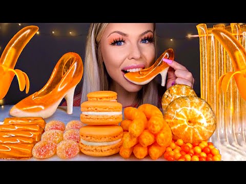 ASMR *ORANGE FOOD* CREAMSICLE CINDERELLA GLASS SLIPPER, TANGHULU TWIZZLERS, BANANA JELLY MUKBANG 먹방