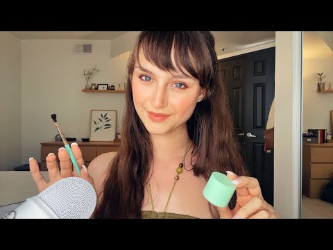 ASMR ~ Green Triggers (gum chewing, mouth sounds, tapping, trigger assortment, lid sounds)