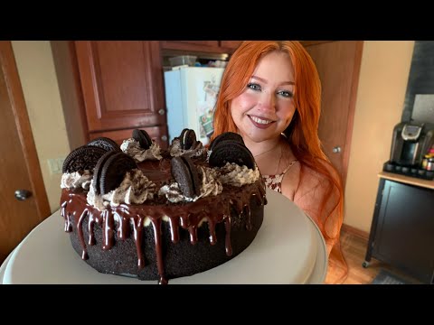 ASMR Baking An Oreo Cheesecake 🖤 (Close Whispers, Fire Crackling)