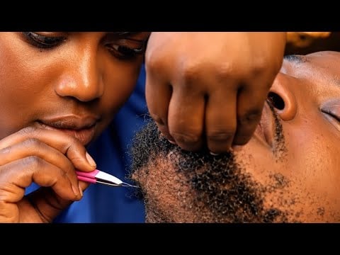 ASMR Relaxing Beard Nitpicking & Ingrown Hair Removal 😴 | Neck, Ear & Nape Massage + Soft Gum Chewin