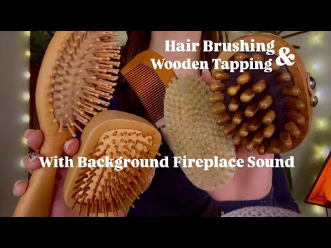 Wooden Hair Brushing & Tapping With Fireplace Background Noise 🍂🪵 (Layered Sounds, No talking)