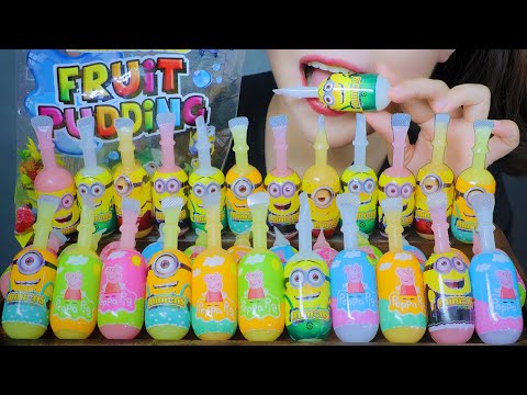 ASMR EATING FRUIT PUDDING (MINION X PEPPA PIG SHAPED) EATING SOUNDS | LINH ASMR