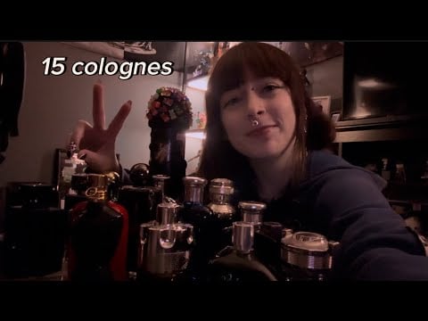 ASMR tapping on my brothers cologne collection (glass & lid sounds)