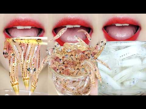 ASMR Dancing Glass Fish with Different Sauces 🐟 Emoji Mukbang Eating Sounds