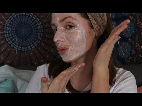 ASMR skincare before BED routine - applying mask, wash, serum