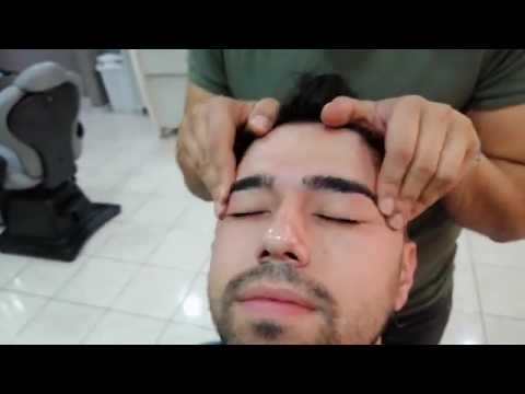 ASMR Turkish barber massage. Head, hair, ear, forehead (razor haircut) Hair washing with much foam.