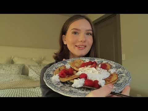 ASMR | eating banana pancakes with whipped cream