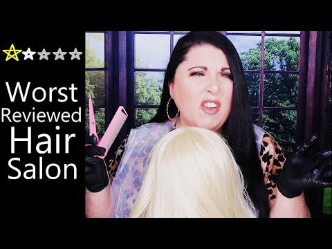 ASMR Worst Reviewed Hair Salon Roleplay (Haircut, Gum Chewing, Whisper, B*tchy) Rude Hairdresser RP