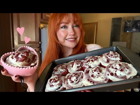 ASMR Baking Red Velvet Cinnamon Rolls ♥️ (Close Whispered Voiceover)