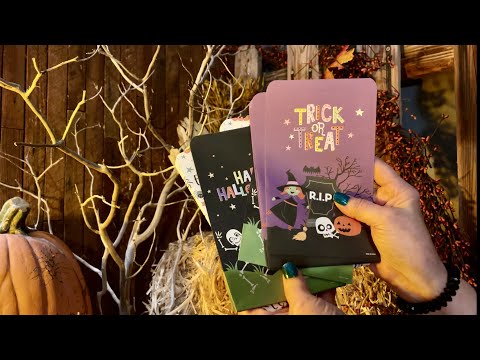 ASMR Halloween Candy treat bags! (Soft Spoken version) Crackling fire~night sounds~paper crinkles