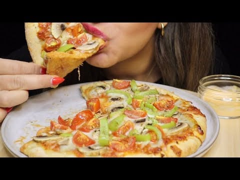 ASMR PIZZA FOUR CHEESE VEGGIES THICK CRUST MUKBANG no talking CREMA ASMR #asmr #mukbang #pizza #food