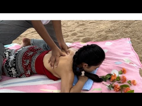 Most Relaxing Thailand Street Massage for Tourists on the Beach back leg shoulder massage