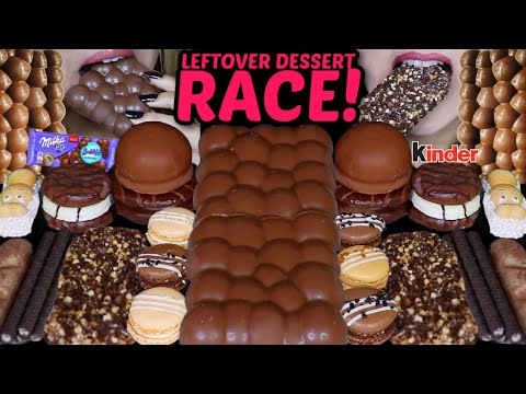 ASMR LEFTOVER DESSERT RACE! GIANT BUBBLY MILKA CHOCOLATE, MARSHMALLOW, REESE'S ICE CREAM, KINDER 먹방