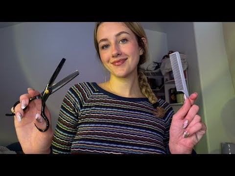 Soft Spoken ASMR Haircut Roleplay 💇‍♀️ Real Hair, Clipping, Styling & Brushing for Deep Sleep