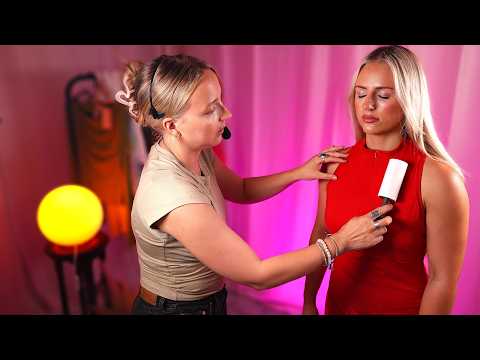 ASMR comfy girl clothes styling for a fashion shoot ✨ lint rolling, hair styling, soft spoken fixing