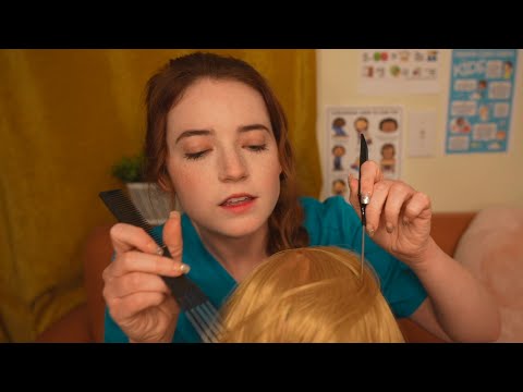 ASMR School Nurse Lice Check & Treatment (picking bugs out)