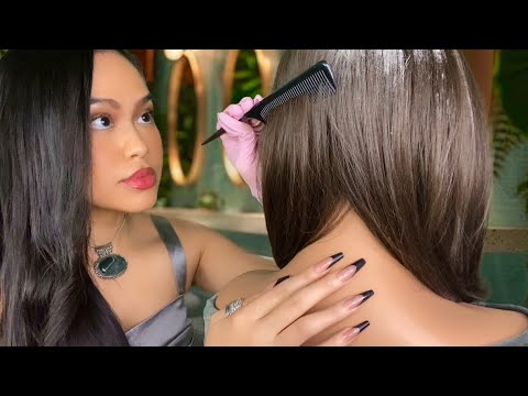 ASMR Scalp Check / Dandruff Removal + Back Scratch (Scalp Scratching, Massage, Plucking) gum chewing