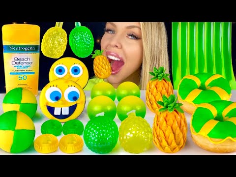 ASMR PINEAPPLE JELLY, EDIBLE BEACH BALL, CAKE POPS, JELLY FRUIT, LIFE RING CANDY MUKBANG 먹방 꿀벌