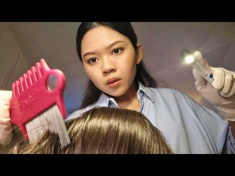 ASMR Thai School Nurse Lice Check 💆‍♀️ (Eng Sub) กำจัดเหาและทำความสะอาดหนังศีรษะ