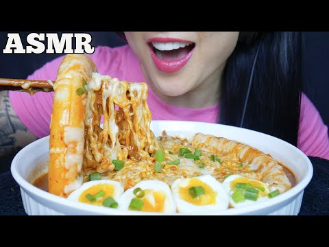 ASMR CHEESY SPICY NOODLES GIANT RICE CAKE (EATING SOUNDS) NO TALKING | SAS-ASMR