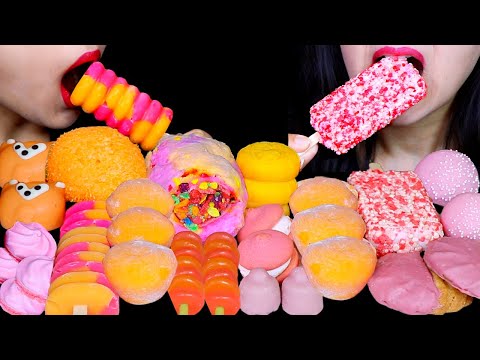 ASMR STRAWBERRY COTTON CANDY ICE CREAM BURRITO, CAKE POPS, MANGO MOONCAKE, SNOBALL, MOCHI, GUMMY 먹방