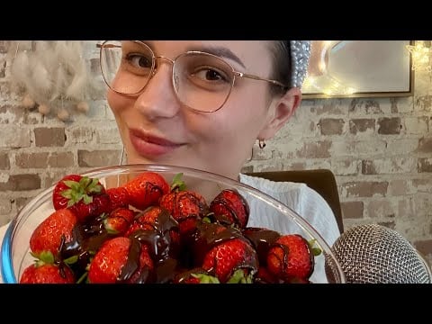 Strawberries with dark chocolate and whipped cream mukbang 🍓