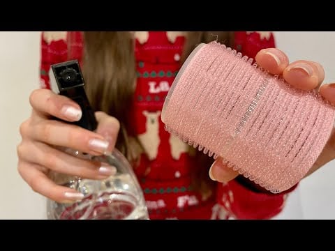 ASMR Curling your hair for Xmas! Velcro rollers | Lots of Spray Sounds | hair brushing | no talking