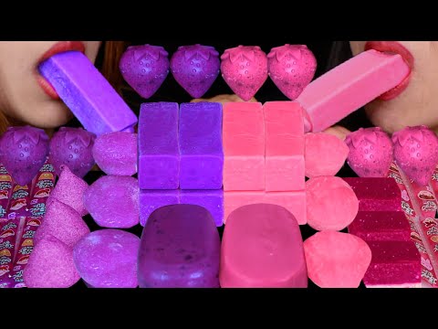 ASMR PURPLE VS PINK MOCHI ICE CREAM, MELONA ICE CREAM BARS, JELLY NOODLES, MARSHMALLOWS, BERRY BITES