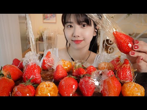 ASMR 직접만든 비닐 탕후루 먹방 asmr 이팅사운드 MUKBANG ASMR (Fruit candy, 糖葫芦)