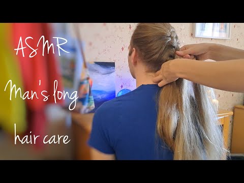 ASMR Man's long blond hair detangling, brushing and braiding (no talking)