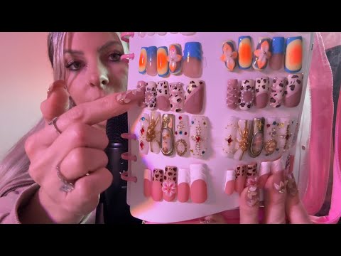 ASMR Clicky Whiser & GENTLE ASMR Sounds Show & Tell Of My Press On Nail Collection Part 2