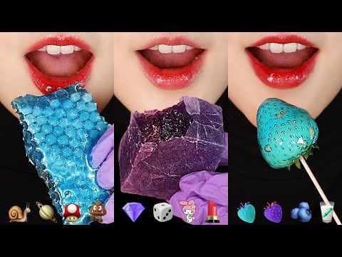 10MINUTES EMOJI FOOD ASMR FOR SLEEP, CANDIED STRAWBERRY, EDIBLE CRYSTAL RELAXING EATING ASMR 💎