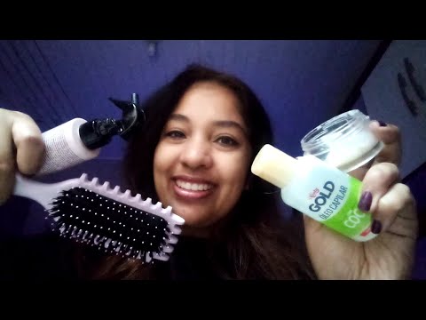 ASMR Amiga cuidando do seu cabelo ressecado: Spray, pomadas, óleo, escovação, separando mechas💆‍♀️🌸🌙